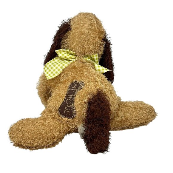 WALMART Brown Puppy Dog Vintage 20" Plush My Bone Shaggy Wiry Green Gingham Bow - Picture 6 of 8